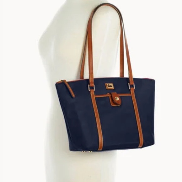Dooney & Bourke Handbags - Dooney & Bourke Wayfarer Zip Tote Blue and Tan Classic